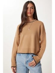 Happiness Istanbul Sweter w kolorze jasnobrązowym rozmiar: onesize. Brązowe swetry klasyczne damskie Happiness Istanbul, ze splotem, bez kołnierzyka. Za 96.14 zł.
