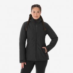 Kurtka turystyczna damska zimowa Quechua SH500 mountain -10°C 3w1 wodoodporna. Czarne kurtki damskie QUECHUA, na zimę, m, bez wzorów, z materiału, bez kaptura. Za 399.99 zł.