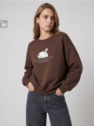 Bluza z bawełną z haftem - brązowy. Brązowe bluzy damskie Sinsay, l, bez wzorów, z bawełny, bez kaptura. Za 39.99 zł.