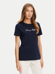 Tommy Hilfiger T-Shirt Script WW0WW47210 Granatowy Regular Fit. Niebieskie t-shirty damskie Tommy Hilfiger, l, bez wzorów, z bawełny, bez kołnierzyka. Za 139.99 zł.