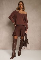 Brązowa Spódnica z Wiskozą o Rozkloszowanym Kroju High Waist Calatiela. Brązowe spódnice damskie Renee, na co dzień, na lato, m, bez wzorów, z wiskozy, eleganckie, mini. Za 99.99 zł.