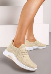 Beżowe Buty Sportowe z Siateczki Zdobione Wiązaniem Salmerus. Brązowe obuwie sportowe casual damskie Born2be, z materiału. Za 44.99 zł.