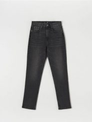 Jeansy straight mid waist - szary. Szare jeansy damskie Sinsay. Za 59.99 zł.