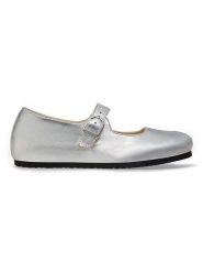 Birkenstock Skórzane baleriny "Santa Clarit" w kolorze srebrnym rozmiar: 37. Szare balerinki damskie Birkenstock, bez wzorów. Za 487.72 zł.