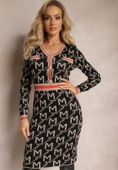 Czarna Dzianinowa Sukienka z Guzikami Sicomes. Czarne sukienki damskie Renee, z aplikacjami, z dzianiny, bez ramiączek. W wyprzedaży za 79.99 zł.