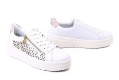 RIEKER REMONTE D1C11-80 white combination, półbuty damskie. Białe półbuty damskie Rieker Remonte, bez wzorów, ze skóry, bez obcasa, bez zapięcia. Za 419.90 zł.