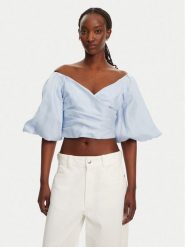 Bardot Bluzka Eva Linen 57892TB2 Błękitny Regular Fit. Niebieskie bluzki damskie Bardot, bez wzorów, ze lnu, bez kołnierzyka, bez ramiączek. Za 289.99 zł.