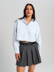 Krótka koszula - błękitny. Niebieskie koszule damskie Sinsay, l, bez wzorów, z bawełny, bez kołnierzyka, bez ramiączek. Za 35.99 zł.