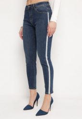 Granatowe Jeansy Skinny z Brokatowymi Lampasami Prestella. Niebieskie jeansy damskie Born2be, bez wzorów, z jeansu, długie. Za 54.99 zł.