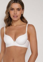 Biały Gładki Biustonosz Push-up Halilura. Białe biustonosze Born2be, bez wzorów. Za 39.99 zł.