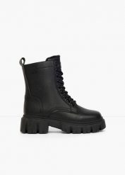 Kozaki sznurowane Tom Tailor, z profilowaną wkładką. Czarne kozaki damskie bonprix, bez obcasa, na platformie, bez zapięcia. Za 219.99 zł.