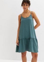 Sukienka muślinowa na ramiączkach. Zielone sukienki damskie bonprix, bez wzorów, bez ramiączek. Za 139.99 zł.