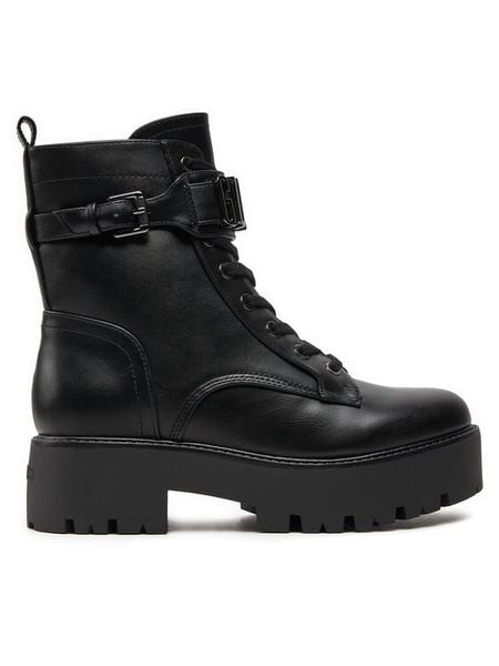 Guess Trzewiki Vaires FLTSOM ELE10 Czarny. Czarne botki damskie Guess, ze skóry, bez obcasa, na płaskiej podeszwie, bez zapięcia. Za 499.99 zł.