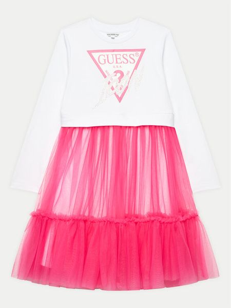Guess Sukienka codzienna J4YK06 KB8R0 Biały Regular Fit. Białe sukienki dziewczęce Guess, z aplikacjami, z bawełny, bez ramiączek, proste. Za 189.99 zł.