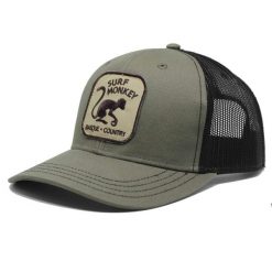 Czapka trucker 6-panelowa / Jeden rozmiar (Oliwkowa/Czarna). Zielone czapki damskie SURF MONKEY, z aplikacjami, z bawełny. Za 159.95 zł.