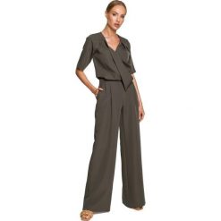 Kombinezon z Szerokimi Nogawkami - Khaki. Brązowe kombinezony damskie MOE, l, bez wzorów, z lycry, eleganckie, bez kołnierzyka, bez ramiączek. Za 314.90 zł.