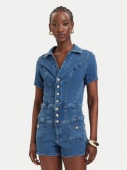 Guess Kombinezon W6GKA8 D1103 Niebieski Regular Fit. Niebieskie sukienki damskie Guess, z aplikacjami, z bawełny, bez ramiączek. Za 654.99 zł.