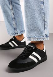 Czarne Płaskie Skórzane Sneakersy Ozdobione Paskami Navilen. Czarne obuwie sportowe damskie Born2be, z jeansu, bez zapięcia. Za 189.99 zł.