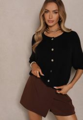 Czarny Kardigan z Rękawem 3/4 z Dodatkiem Wełny Iffarisse. Czarne kardigany damskie Renee, bez wzorów, z jeansu. Za 139.99 zł.