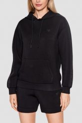 GUESS Czarna bluza damska Brenda. Czarne bluzy damskie Guess, s, z aplikacjami, z kapturem. W wyprzedaży za 209.99 zł.