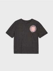 Bawełniana koszulka z tiulową aplikacją - szary. Szare koszulki damskie Sinsay, l, z aplikacjami, z bawełny, bez kołnierzyka, bez ramiączek. Za 19.99 zł.