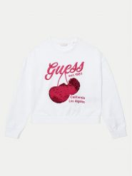 Guess Bluza J5GQ00 KA6R4 Biały Regular Fit. Białe bluzy dziewczęce Guess, z aplikacjami, z bawełny, bez ramiączek, bez kaptura. Za 112.00 zł.