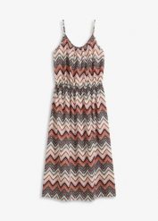 Wzorzysta sukienka na ramiączkach. Białe sukienki damskie bonprix, bez wzorów, z dżerseju, bez ramiączek. Za 149.99 zł.