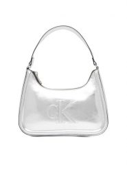 Calvin Klein Torebka Bold Ck Metallic Shoulder Bag LV04F3332G Srebrny. Szare torebki klasyczne damskie Calvin Klein, ze skóry, bez dodatków. Za 409.99 zł.