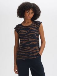 OPUS Bluzka w kolorze jasnobrązowo-granatowym rozmiar: 40. Brązowe bluzki damskie Opus, bez wzorów, z wiskozy, bez kołnierzyka, bez ramiączek. Za 100.99 zł.