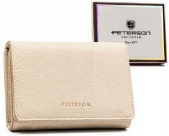 Portfel damski Peterson PTN 013-HB beżowa. Brązowe portfele damskie Peterson, bez wzorów, ze skóry ekologicznej. Za 99.00 zł.
