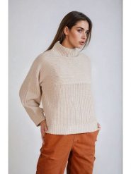 Monki Sweter w kolorze beżowym rozmiar: XXS. Brązowe swetry klasyczne damskie Monki, xxs, ze splotem, bez kołnierzyka. Za 52.79 zł.