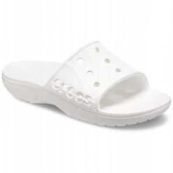Klapki Dla Dorosłych Crocs Baya II Slide. Białe klapki damskie Crocs, bez wzorów, z materiału, bez obcasa, bez zapięcia. Za 99.99 zł.