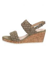 Caprice Skórzane sandały w kolorze khaki na koturnie rozmiar: 39. Brązowe sandały damskie Caprice, bez wzorów, z otwartym noskiem, bez obcasa, na koturnie, bez zapięcia. Za 165.54 zł.