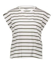 Pepe Jeans Koszulka w kolorze biało-oliwkowym rozmiar: M. Białe bluzki damskie Pepe Jeans, m, bez wzorów, z bawełny, bez kołnierzyka, bez ramiączek. Za 122.96 zł.
