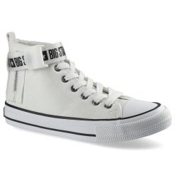 Białe Trampki Big Star Damskie Wygodne Obuwie. Białe trampki damskie Big Star, bez wzorów, ze skóry ekologicznej, przed kostkę, bez zapięcia. Za 99.99 zł.