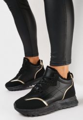 Czarne Ocieplane Sneakersy na Grubej Podeszwie z Ozdobnymi Wstawkami i Sznurowaniem Loara. Czarne obuwie sportowe damskie Born2be, na jesień, bez zapięcia. Za 74.99 zł.