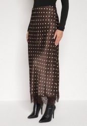 Brązowa Wiskozowa Spódnica z Wysokim Stanem w Kropki z Koronką Monivesa. Brązowe spódnice damskie Born2be, na co dzień, uniwersalny, bez wzorów, z koronki, eleganckie, maxi. Za 149.99 zł.