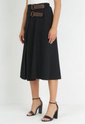 Czarna Kopertowa Spódnica Midi z Gumką w Pasie i Ozdobnymi Paskami Melirine. Czarne spódnice damskie Born2be, na co dzień, l, bez wzorów, midi. Za 79.99 zł.