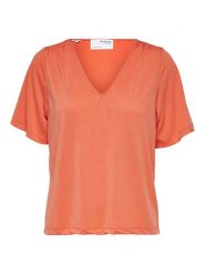 SELECTED FEMME Koszulka w kolorze pomarańczowym rozmiar: XS. Pomarańczowe bluzki damskie Selected Femme, s, bez wzorów, bez kołnierzyka, bez ramiączek. Za 43.88 zł.