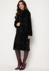 Czarny Elegancki Płaszcz Jednorzędowy z Pluszowego Futerka Vertizelle. Czarne płaszcze damskie Born2be, l, bez wzorów, z jeansu, bez kaptura. Za 209.99 zł.