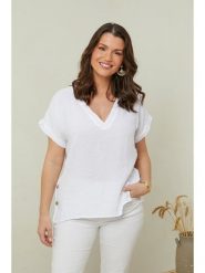 Curvy Lady Lniana koszulka w kolorze białym rozmiar: 48/50. Białe bluzki damskie Curvy Lady, bez wzorów, ze lnu, bez kołnierzyka, bez ramiączek. Za 122.96 zł.
