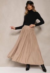 Beżowa Spódnica z Wiskozą o Plisowanym Kroju z Gumką w Pasie Tilisya. Brązowe spódnice damskie Renee, na co dzień, bez wzorów, z bawełny, eleganckie, maxi. Za 119.99 zł.