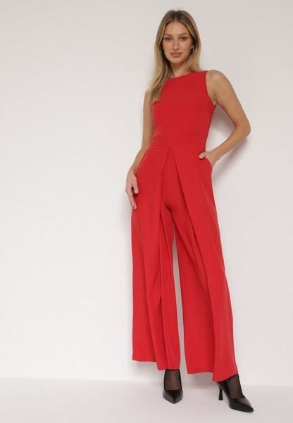 Czerwony Elegancki Kombinezon z Ozdobnymi Zakładkami Zellysha. Czerwone sukienki damskie Born2be, z aplikacjami, eleganckie, bez ramiączek. Za 149.99 zł.