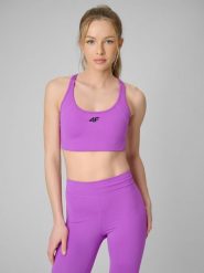 4F Biustonosz treningowy ze średnim wsparciem damski - różowy L. Czerwone biustonosze sportowe damskie 4F, bez wzorów, z gumy. Za 129.99 zł.