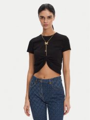 Elisabetta Franchi T-Shirt MA-006-51E2 Czarny Regular Fit. Czarne t-shirty damskie Elisabetta Franchi, bez wzorów, z bawełny, bez kołnierzyka. Za 629.99 zł.