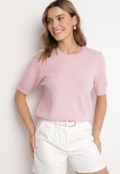 Różowy Sweter z Wełną i Krótkim Rękawem Turosa. Czerwone swetry klasyczne damskie Born2be, z jeansu, bez kołnierzyka. Za 89.99 zł.