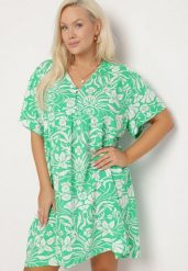Zielona Pudełkowa Sukienka z Wiskozy w Kwiaty z Guzikami Liramiree. Zielone sukienki damskie Born2be, bez wzorów, z wiskozy, eleganckie, bez ramiączek. W wyprzedaży za 63.74 zł.
