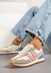 Różowe Sneakersy z Metaliczną Lamówką i Geometrycznym Wzorem Tosvella. Czerwone obuwie sportowe damskie Born2be, z jeansu, bez zapięcia. Za 84.99 zł.