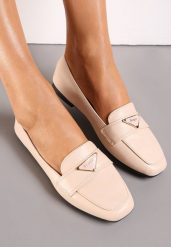 Beżowe Mokasyny Loafersy z Klamerką i Płaską Podeszwą Kelse. Brązowe mokasyny damskie Renee, z jeansu, bez obcasa. Za 49.99 zł.