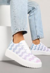 Biało-Niebieskie Ażurowe Sneakersy na Platformie Ellisara. Białe obuwie sportowe damskie Renee, na lato, bez zapięcia. Za 79.99 zł.